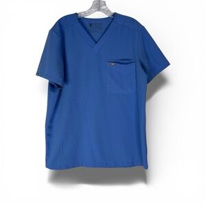 Figs Leon Scrub Top Mens M Royal Blue 3 Pocket V Neck Short Sleeve FM1500 PO1356